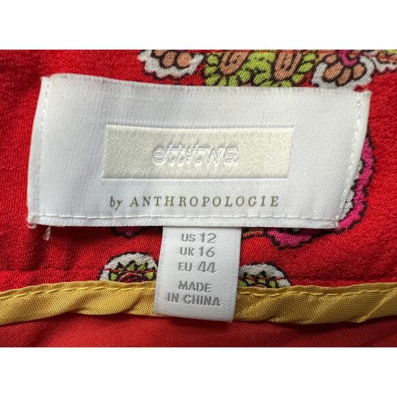 ANTHROPOLOGIE ETT: TWA WOMENS SIZE 12 MANON PAISLEY HIGH RISE WIDE LEG PANTS RED - Picture 4 of 12